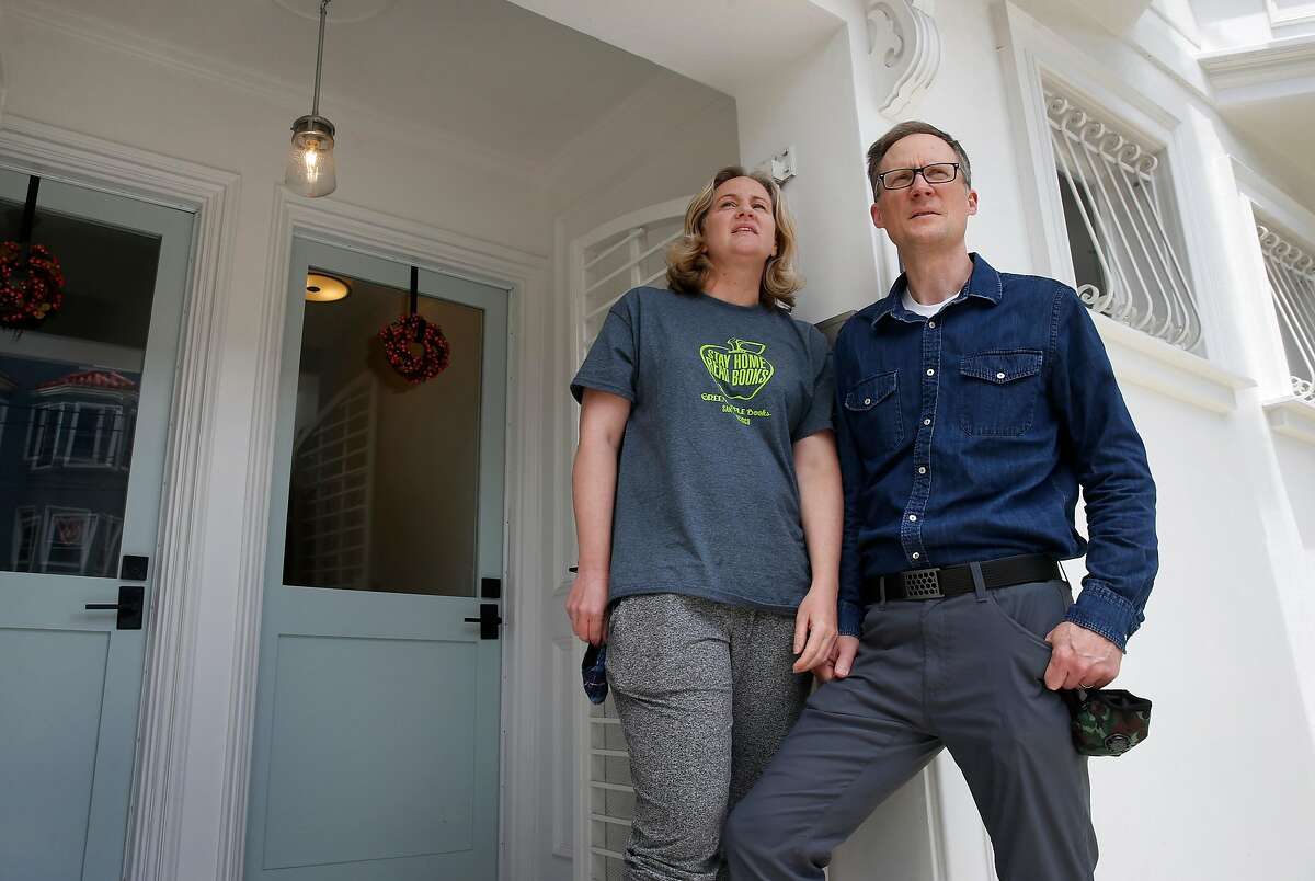 Nettie Atkisson and her husband Curtis are seen outside their duplex on California Street in San Francisco, Calif. on Wednesday, June 10, 2020. The Atkissons rent the other unit to a tenant.