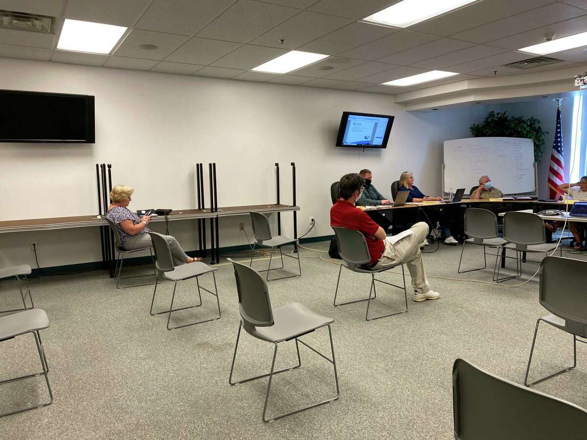Social distancing and face covering requirements were adhered to at the Lake County Board of Commissioners meeting on June 10. It was the first in-person meeting of the BOC since the beginning of the coronavirus pandemic shutdown in mid-March. (Submitted photo)