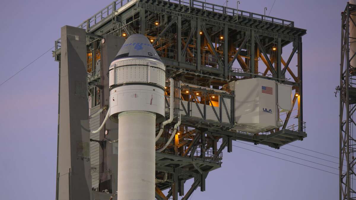 The Boeing CST-100 Starliner spacecraft sits atop a United Launch Alliance Atlas V rocket at Cape Canaveral Air Force Station prior to an uncrewed test flight that launched on Dec. 20, 2019.