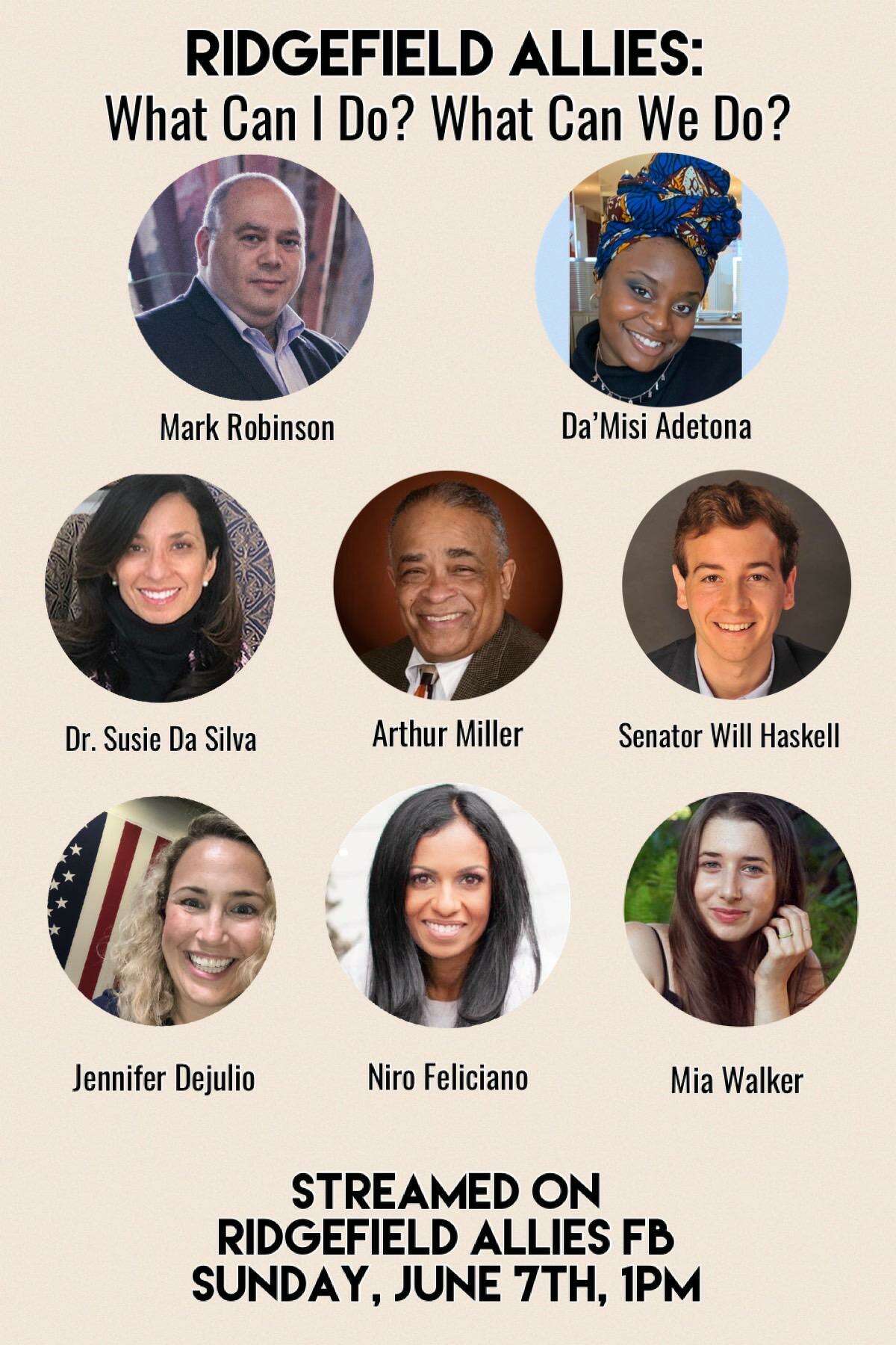 Seven speakers joined moderator Mark Robinson in the Ridgefield Allies' first community event, which streamed live on Sunday afternoon.
