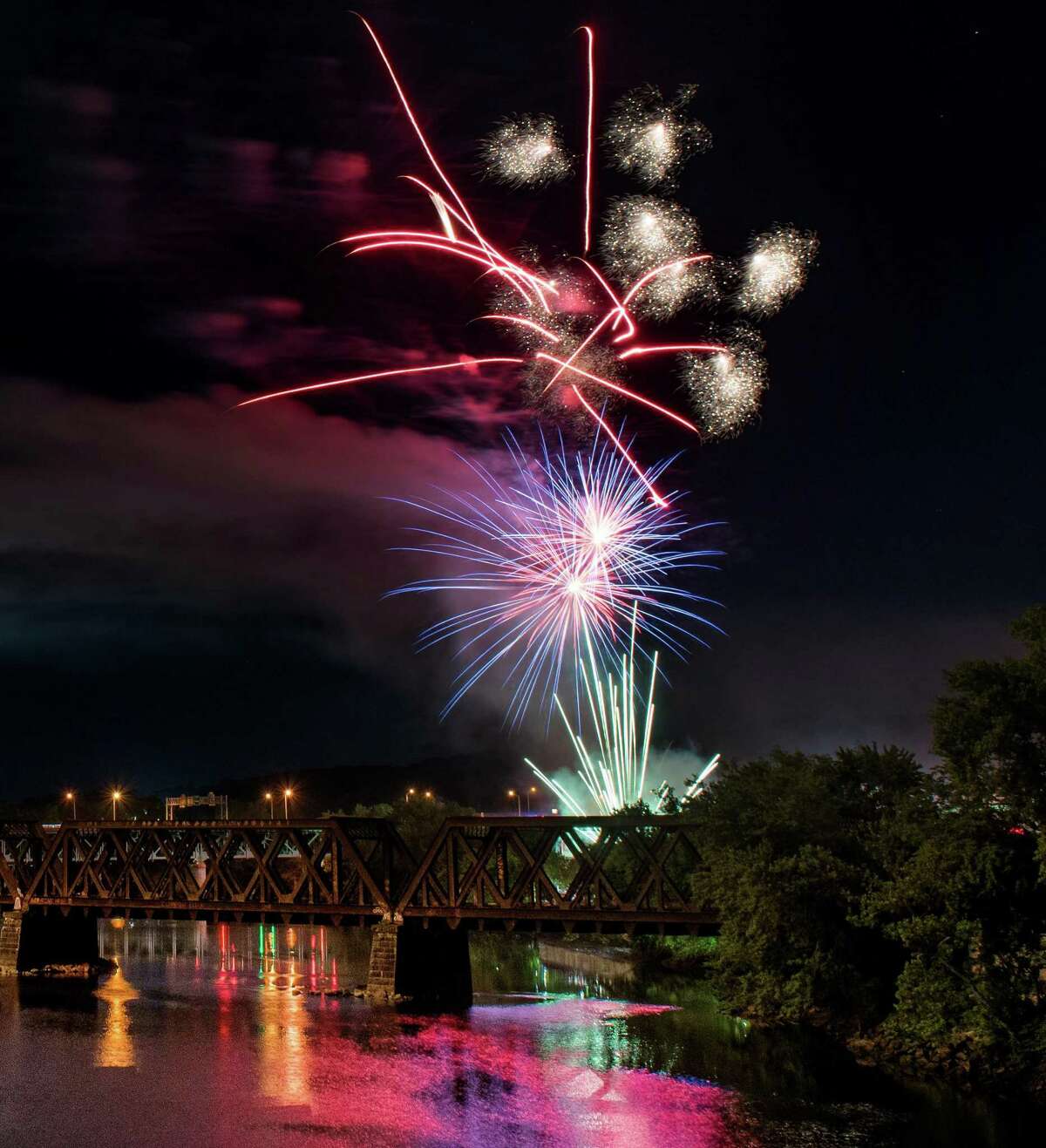 Shelton and Derby 4th of July celebration fireworks seen over the Housatonic River in Shelton, Conn. Shelton / Derby fireworks on Wednesday, July 3, 2019 in Shelton, Conn.