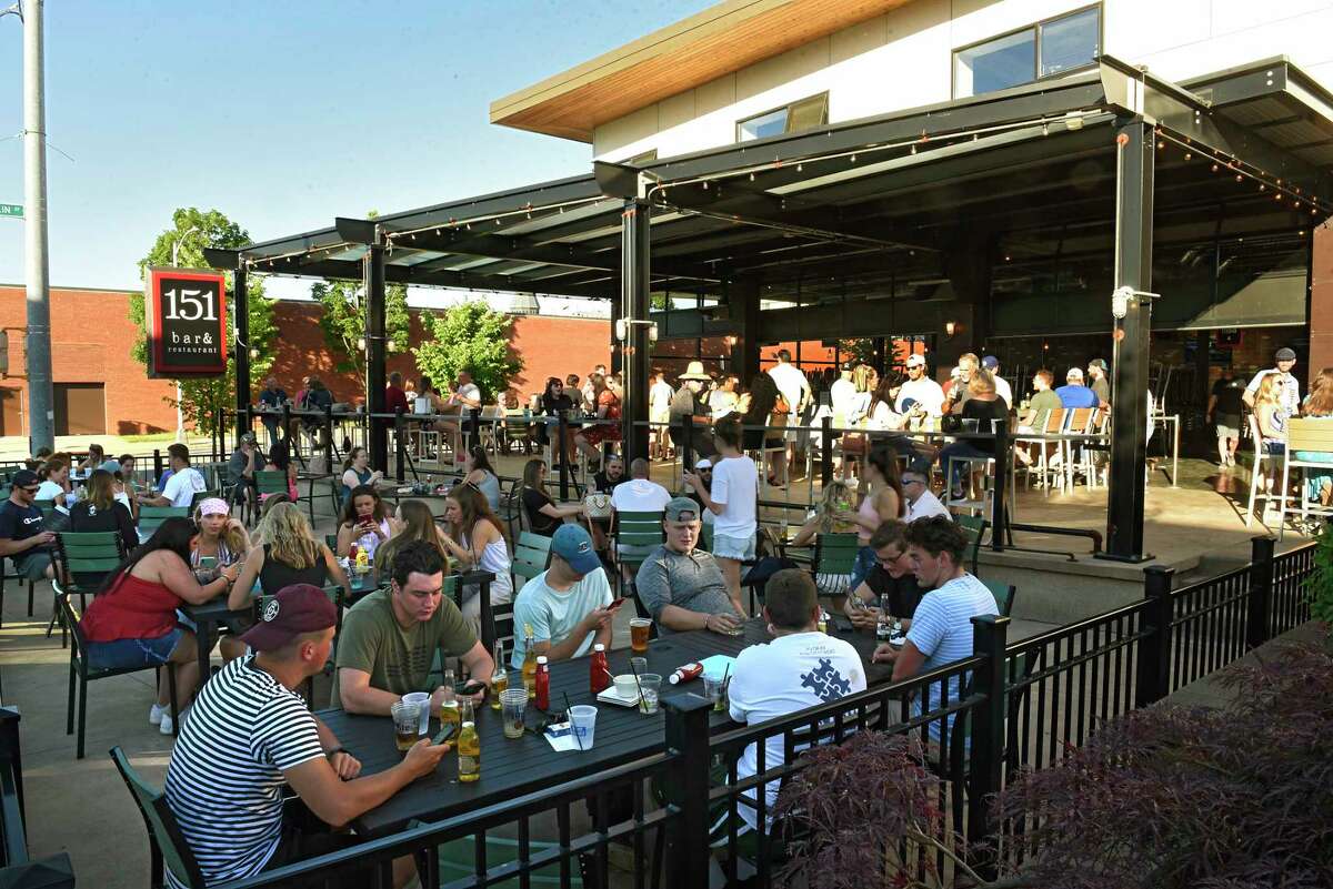 The outdoor seating area of 151 Bar and Restaurant is packed with patrons on Thursday evening, June 11, 2020 in Schenectady, N.Y. Times Union Meteorologist Jason Gough says Friday will be a mild day to enjoy. (Lori Van Buren/Times Union)