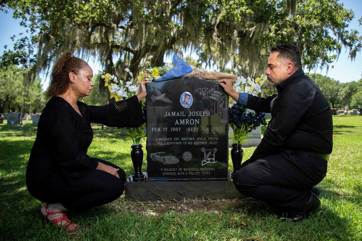 Jamail Amron’s parents Barbara Coats and Ali Amron visit his grave on Thursday, June 11, 2020, in Humble. Jamail? Amron died suddenly following his arrest by Harris County officers in 2010. Jamail Amron, was allegedly beaten by Harris County officers, according to the civil lawsuit originally filed in 2012 against Harris County and Precinct 4 deputy constable Kevin B. Vailes by Amrom's parents.
