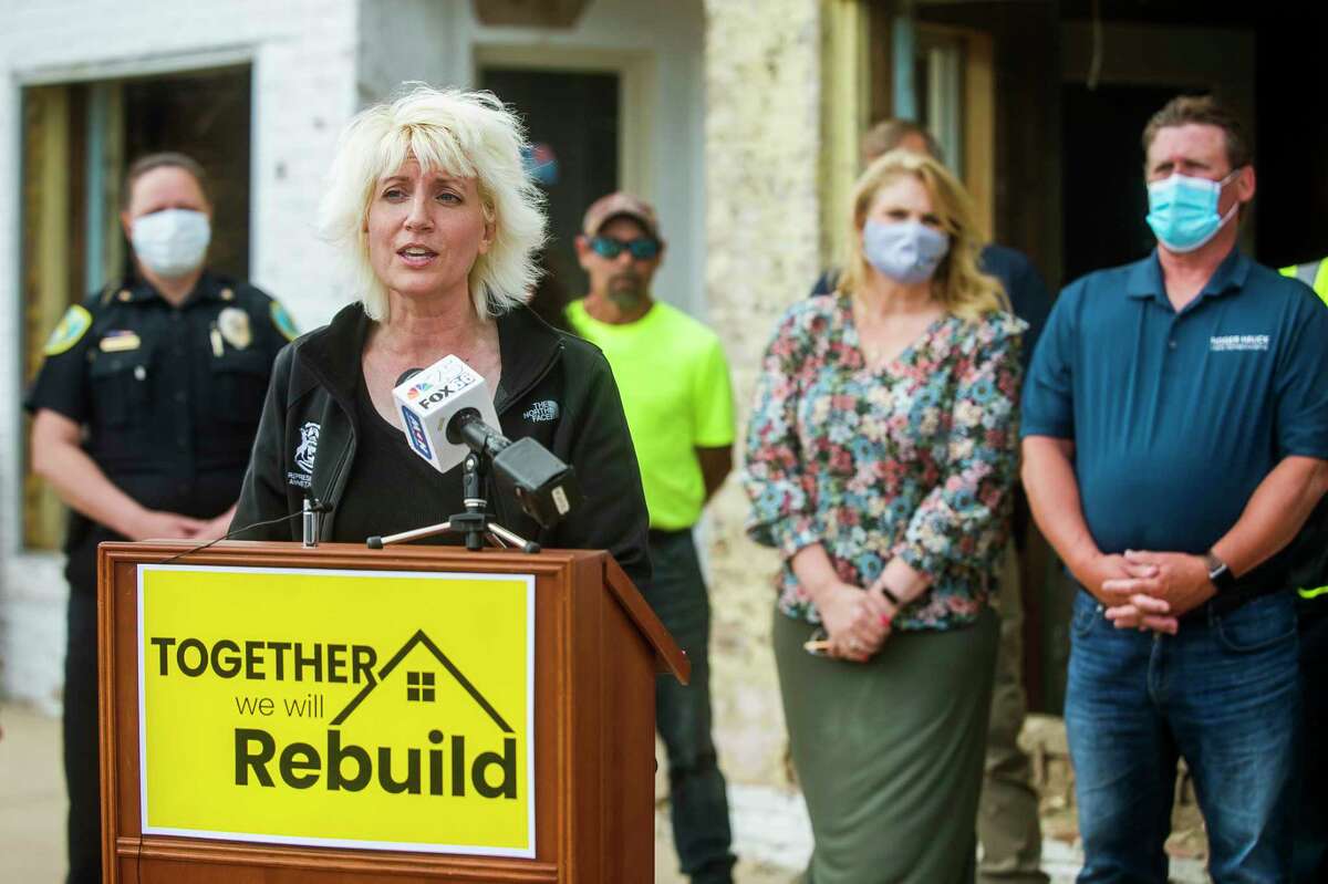 FILE - Rep. Annette Glenn speaks during a press conference in downtown Sanford, during which she announced House Bill No. 5843, which would appropriate $6 million to Midland County and the City of Midland to deal with the recent destruction and damage caused by the flooding of the Tittabawassee River. (Katy Kildee/kkildee@mdn.net)