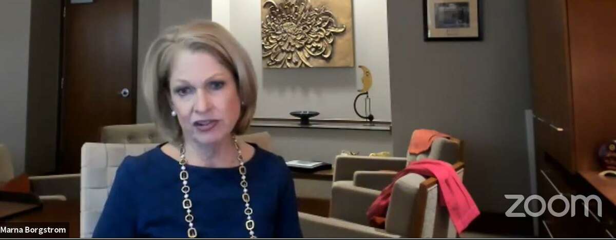 Marna Borgstrom, CEO of Yale New Haven Health System, speaks at an online press conference June 11, 2020.