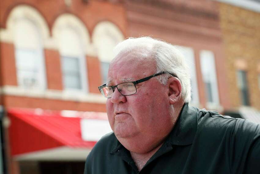 Mayor Jim Heavens talks about a Major League Baseball game scheduled to be played at a field under construction near the Field of Dreams movie site, Friday, June 5, 2020, in Dyersville, Iowa. Major League Baseball is building the field a few hundred yards down a corn-lined path from the famous movie site in eastern Iowa but unlike the original, it's unclear whether teams will show up for a game this time as the league and its players struggle to agree on plans for a coronavirus-shortened season. (AP Photo/Charlie Neibergall)