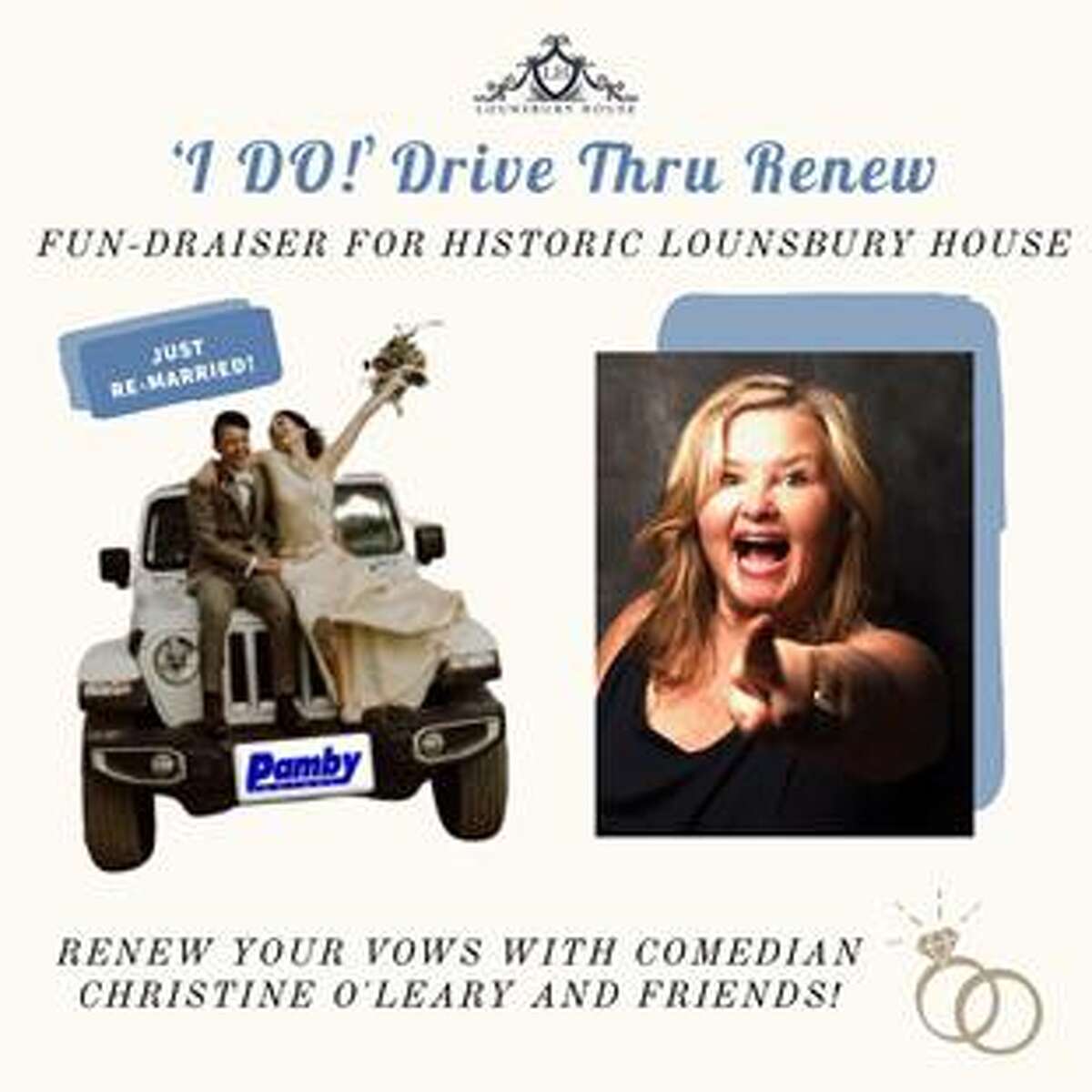 Renew your wedding vows Saturday, July 11 with Comedian Christine O'Leary & friends.