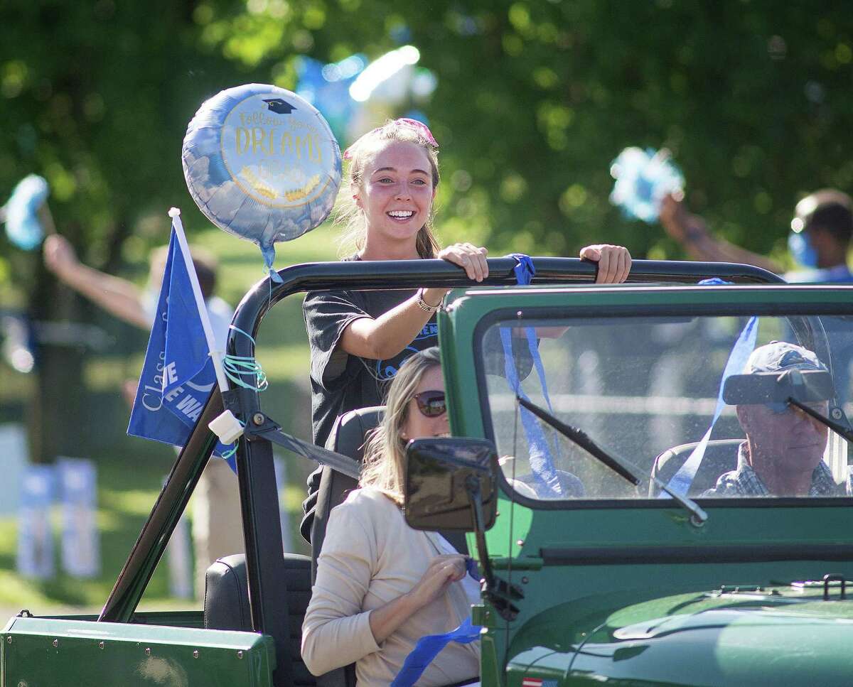 Margaret Quick. Darien High held a wave-through graduation car parade for the Class of 2020 seniors on the morning of June 12, after postponing it due to weather from June 11.