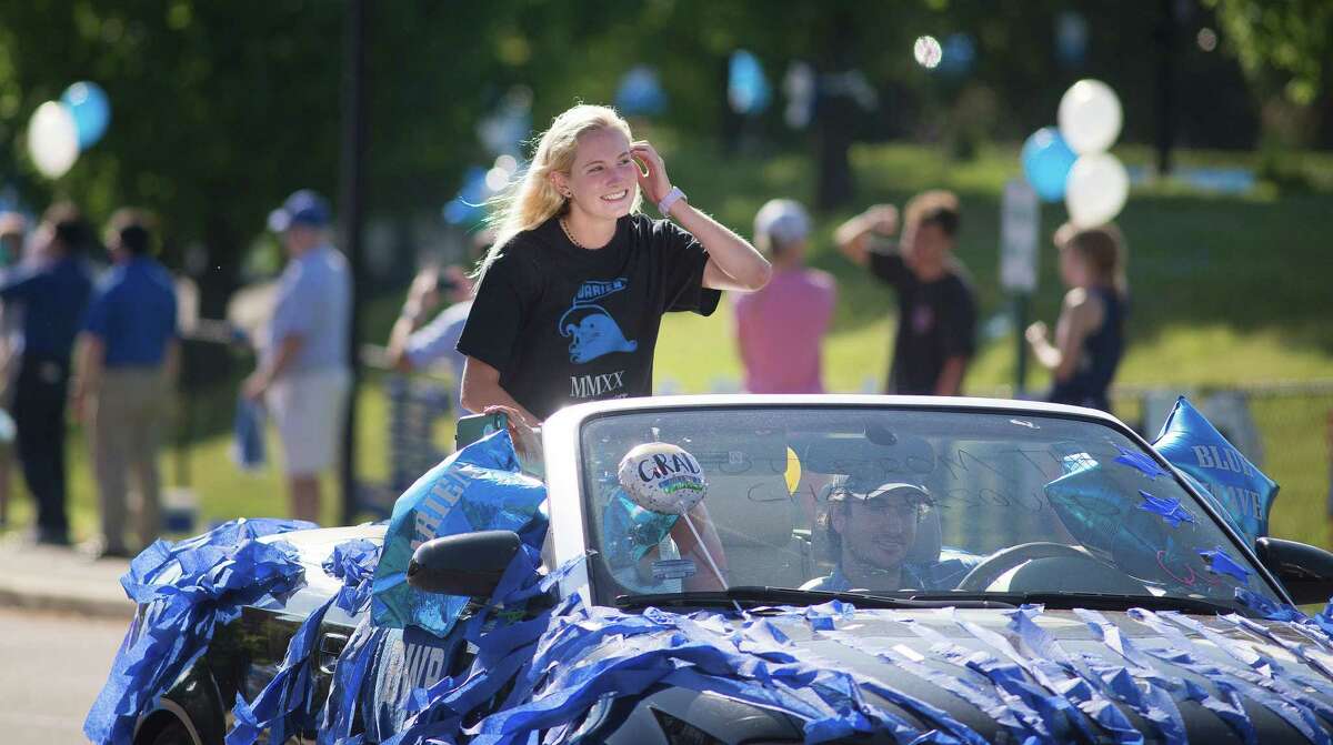 Colleen Cassidy. Darien High held a wave-through graduation car parade for the Class of 2020 seniors on the morning of June 12, after postponing it due to weather from June 11.