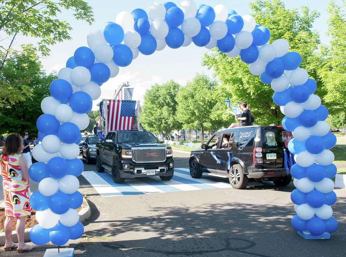 Darien High held a wave-through graduation car parade for the Class of 2020 seniors on the morning of June 12, after postponing it due to weather from June 11.
