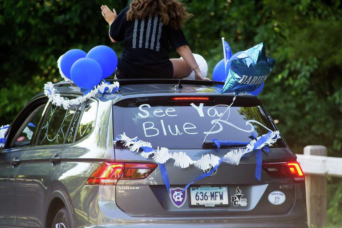 Darien High held a wave-through graduation car parade for the Class of 2020 seniors on the morning of June 12, after postponing it due to weather from June 11.