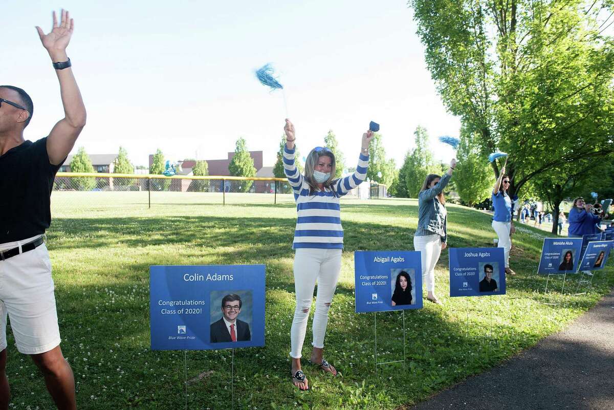 Darien High held a wave-through graduation car parade for the Class of 2020 seniors on the morning of June 12, after postponing it due to weather from June 11.