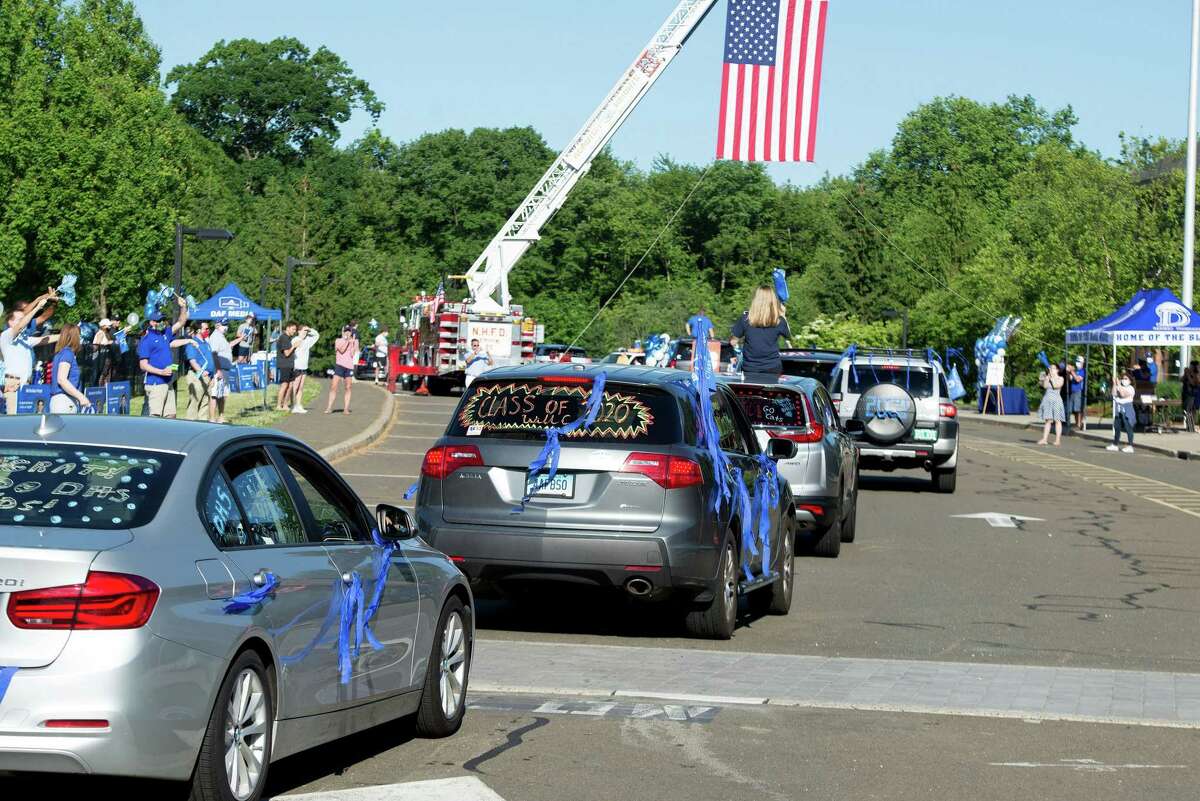 Darien High held a wave-through graduation car parade for the Class of 2020 seniors on the morning of June 12, after postponing it due to weather from June 11.