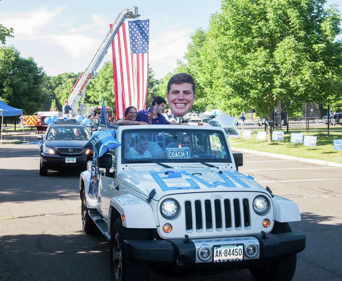 Darien High held a wave-through graduation car parade for the Class of 2020 seniors on the morning of June 12, after postponing it due to weather from June 11.