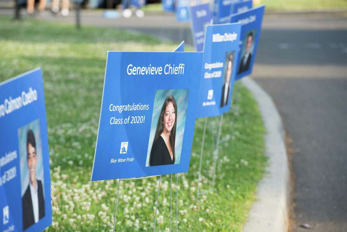 Darien High held a wave-through graduation car parade for the Class of 2020 seniors on the morning of June 12, after postponing it due to weather from June 11.