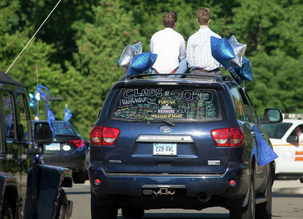 Darien High held a wave-through graduation car parade for the Class of 2020 seniors on the morning of June 12, after postponing it due to weather from June 11.