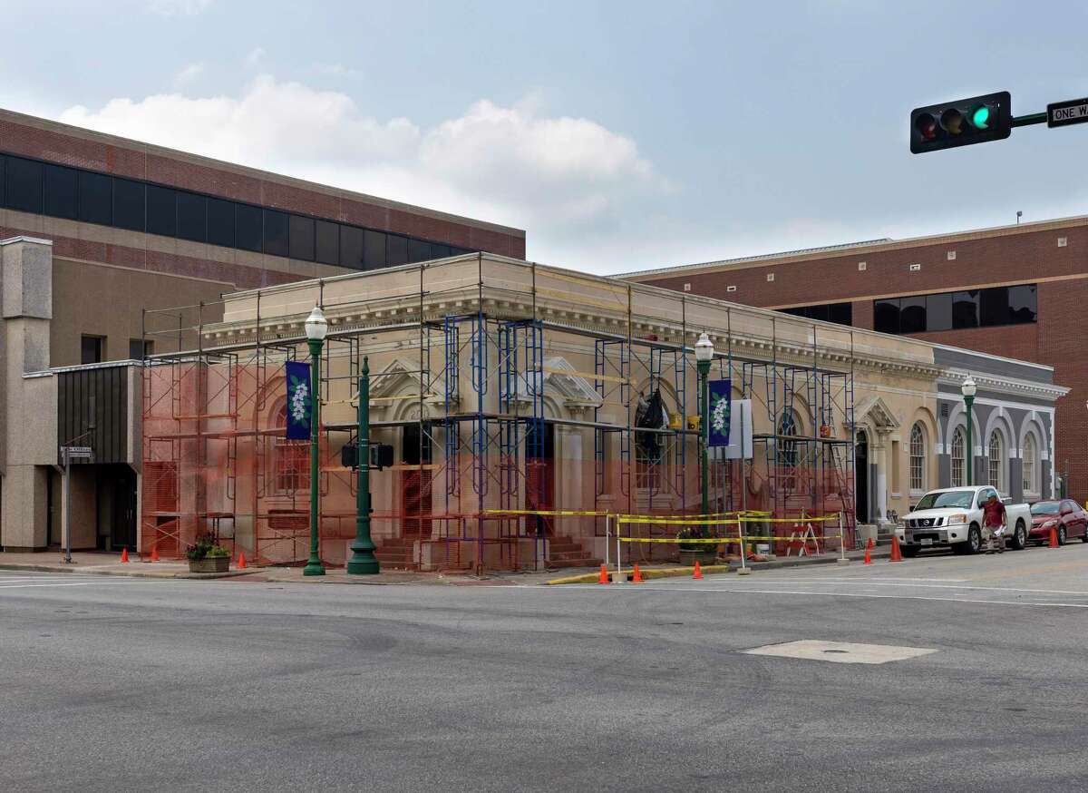 The Conroe State Bank building undergoes renovations after being purchased by attorney E. Tay Bond in downtown Conroe, Tuesday, May 5, 2020.