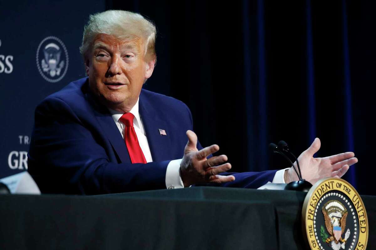 President Donald Trump speaks during a roundtable discussion about "Transition to Greatness: Restoring, Rebuilding, and Renewing," at Gateway Church Dallas, Thursday, June 11, 2020, in Dallas.(AP Photo/Alex Brandon)