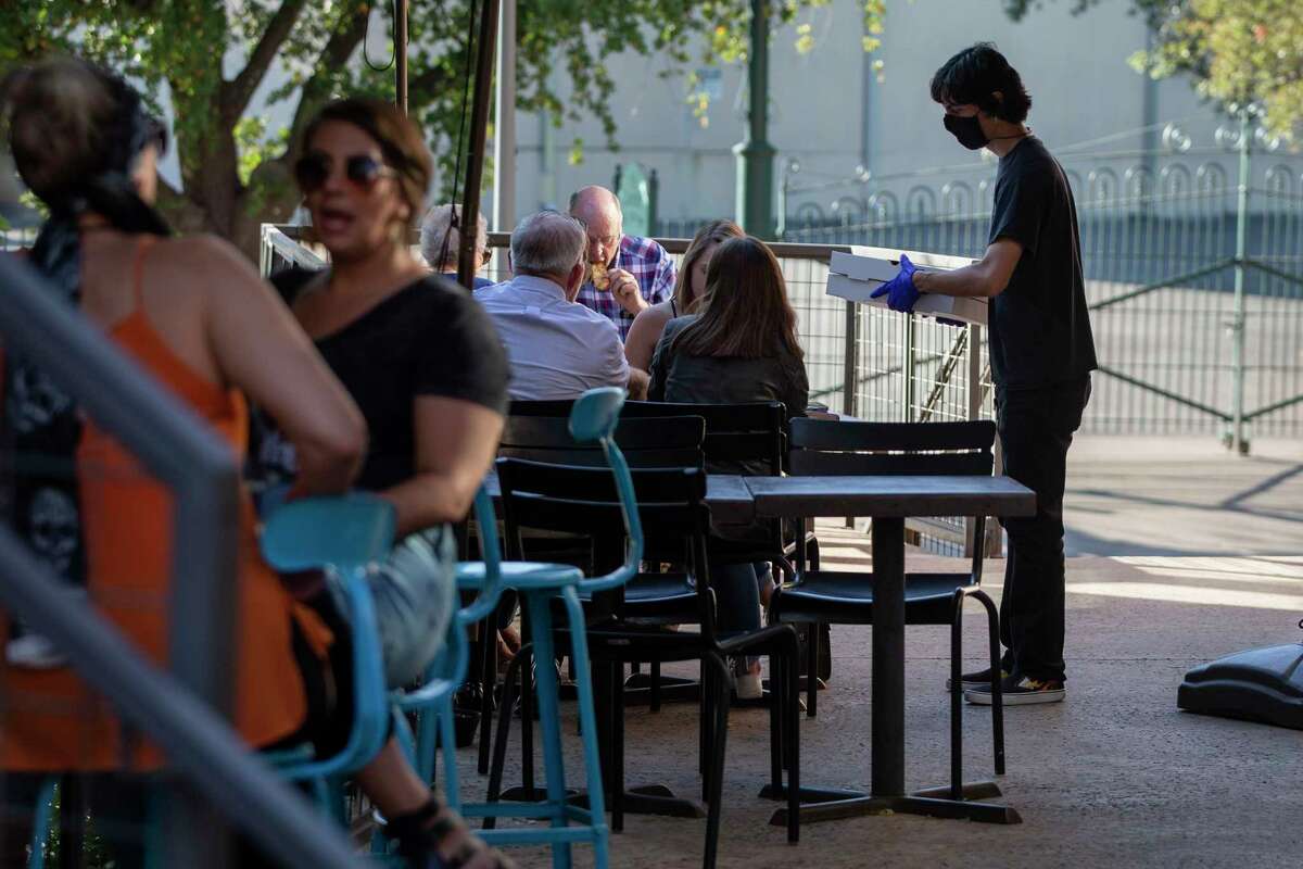 In San Antonio, coronavirus infections have increased by nearly 700 in the week since Saturday, June 6, 2020, and hospitalizations have reached an all-time high. Starting around Memorial Day weekend, more people ventured out to reopened businesses, such as this restaurant, Stella Public House, at the Blue Star Arts Complex.