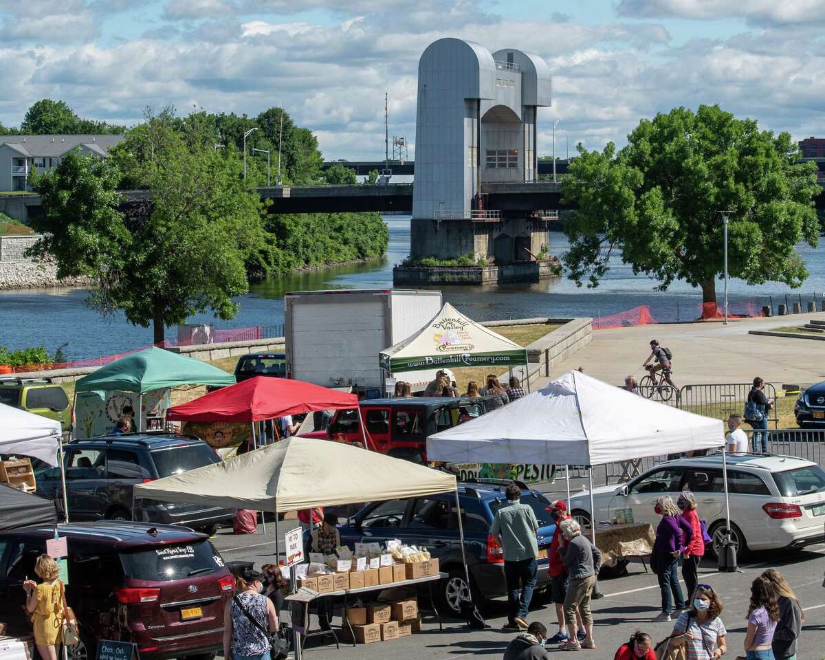 The Troy Waterfront Farmers Market returned to Riverfront Park on Saturday, June 13, 2020, with 43 vendors. Last month, the market opened for the season in a Russell Sage College parking lot with 25 vendors. (Jim Franco/Special to the Times Union.)