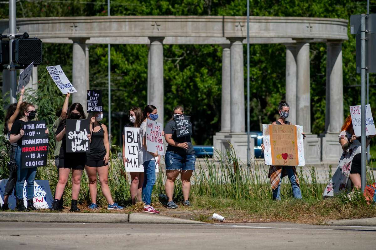 About 40 protestors came out to Orange on Saturday morning to protest the existence of The Confederate Memorial of the Wind at I-10 and Martin Luther King Junior Drive. Photo made on June 13, 2020. Fran Ruchalski/The Enterprise