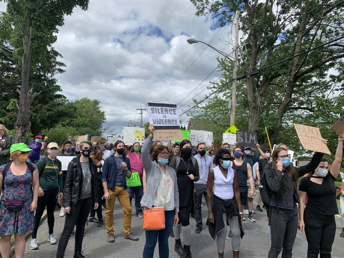 Hundreds of people peacefully marched on Cohoes City Hall on Saturday, demanding justice for black people who have died in police custody.