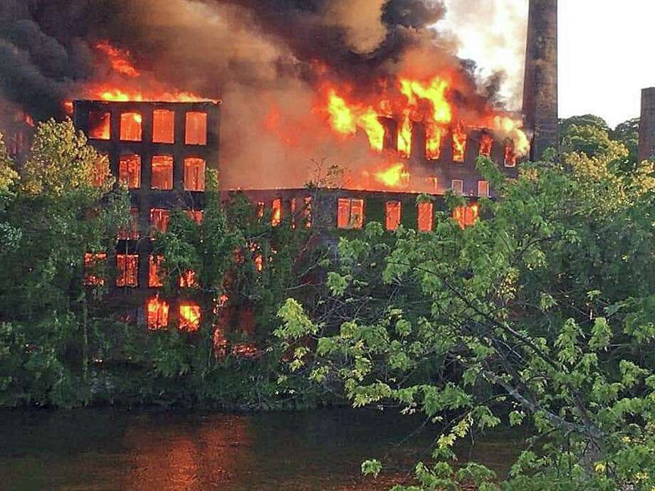 A massive fire tore through the the former Star Pin Co. in downtown Shelton on Saturday, June 13, 2020. Officials are investigating the cause of the fire in the vacant 19th-century buillding. Photo: Shelton Fire Department Photo