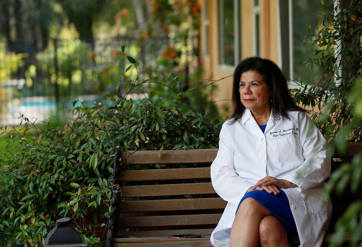 Stanford scientist Yvonne Maldonado, at her home office on Stanford campus, is running a trial of Pfizer vaccines in children ages 2-5.