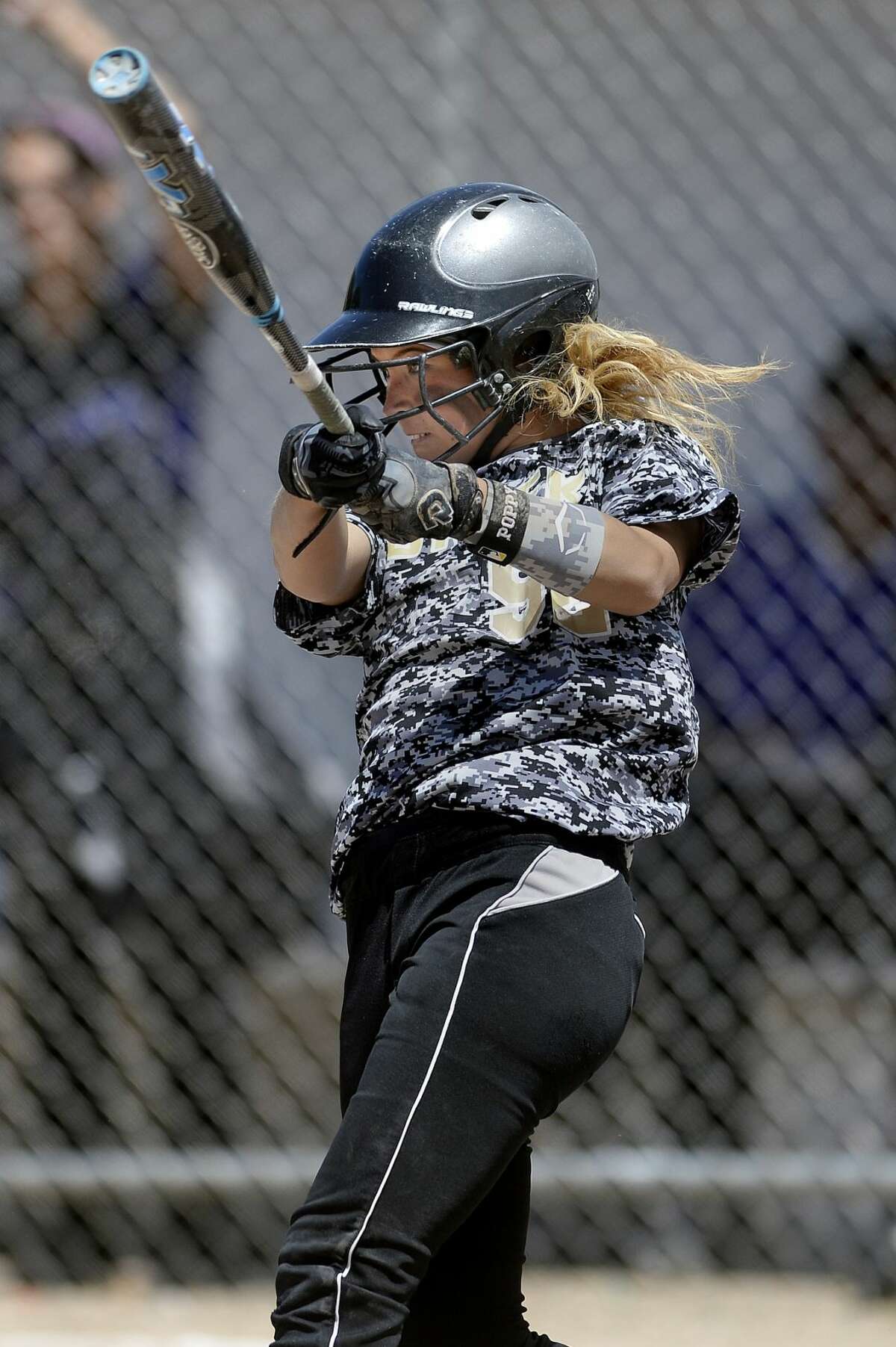 Bullock Creek's Rylie Kalina gets a hit during a 2015 district final vs. Swan Valley.