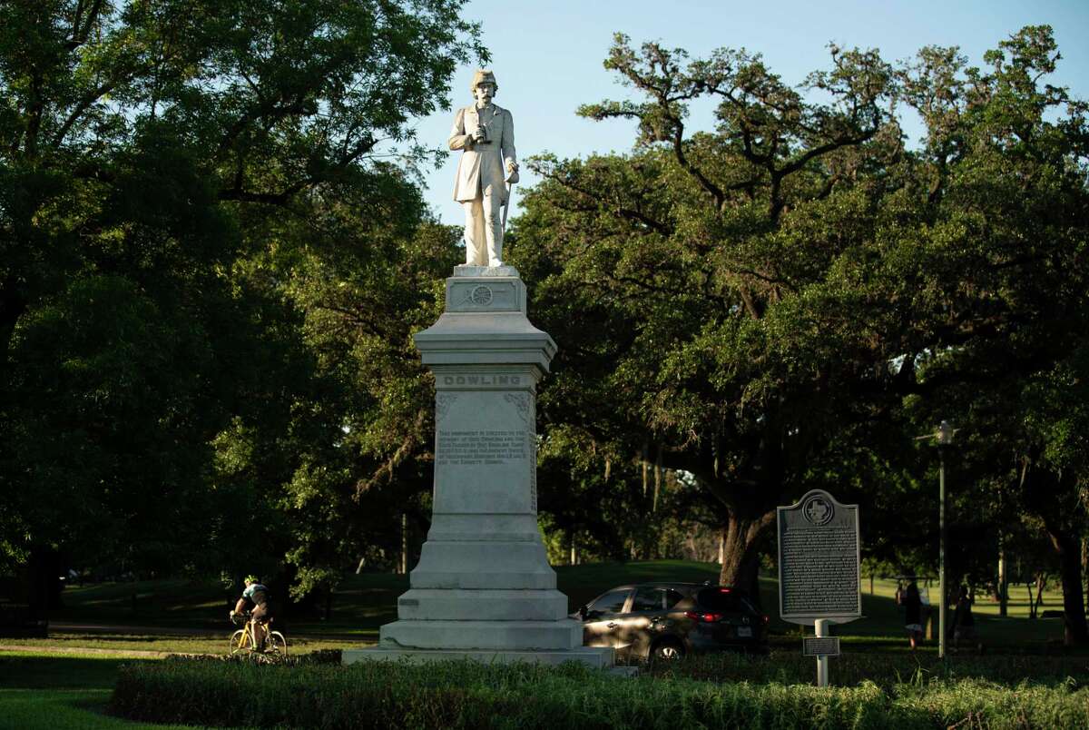 The Dick Dowling statue at Hermann Park, shown here June 11, 2020, in Houston, is slated to be removed by Friday, Mayor Sylvester Turner said last week.