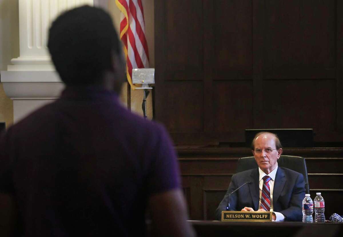 Bexar County Judge Nelson Wolff listens to Roosevelt Bradley as Bexar County Commissioners Court meets in the Bexar County Courthouse, on Tuesday, June, 16, 2020.