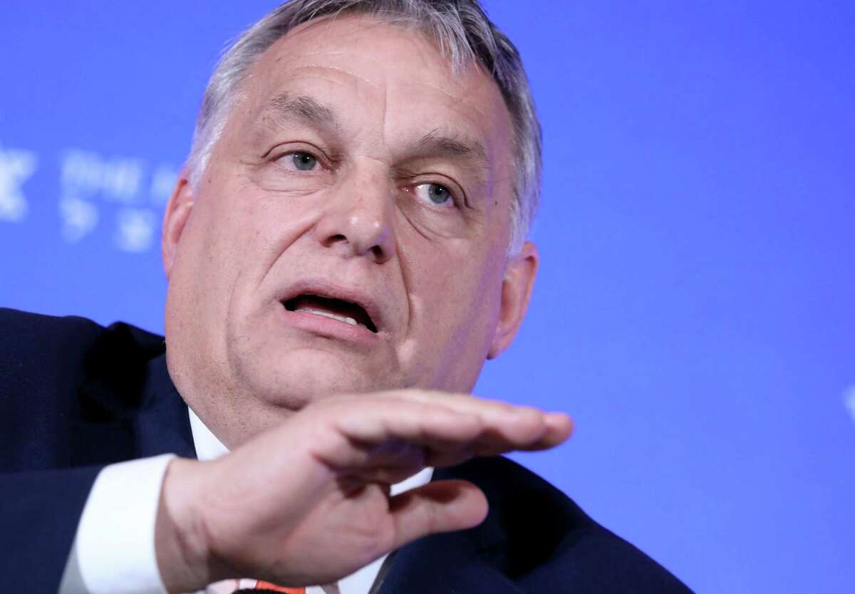 Viktor Orban, Hungary's prime minister, speaks at the National Conservatism Conference in Rome on Feb, 4, 2020.