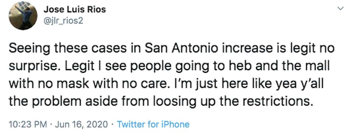 @jlr_rios2 tweeted the increase is "no surprise" to him as he sees people at H-E-B and the mall wearing no face masks.