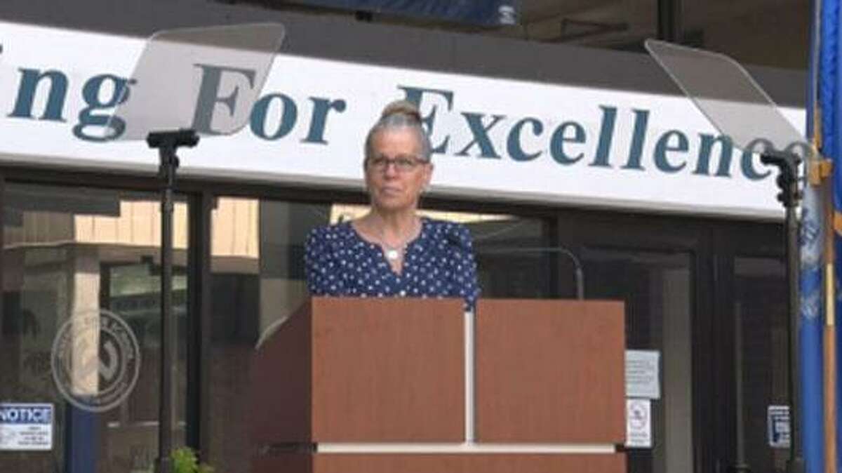 Kim Ely was the staff commencement speaker at Wilton High School's graduation celebration.