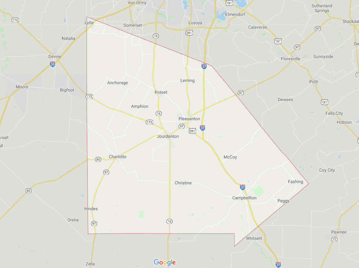 Number of new cases: 3 confirmed Jan. 12 Total number of cases: 3,425 Hospitalizations: N/A Deaths: 18 Recoveries: 3,186 Atascosa County is south of San Antonio and includes Pleasanton and Jourdanton. It has an estimated population of about 51,153.