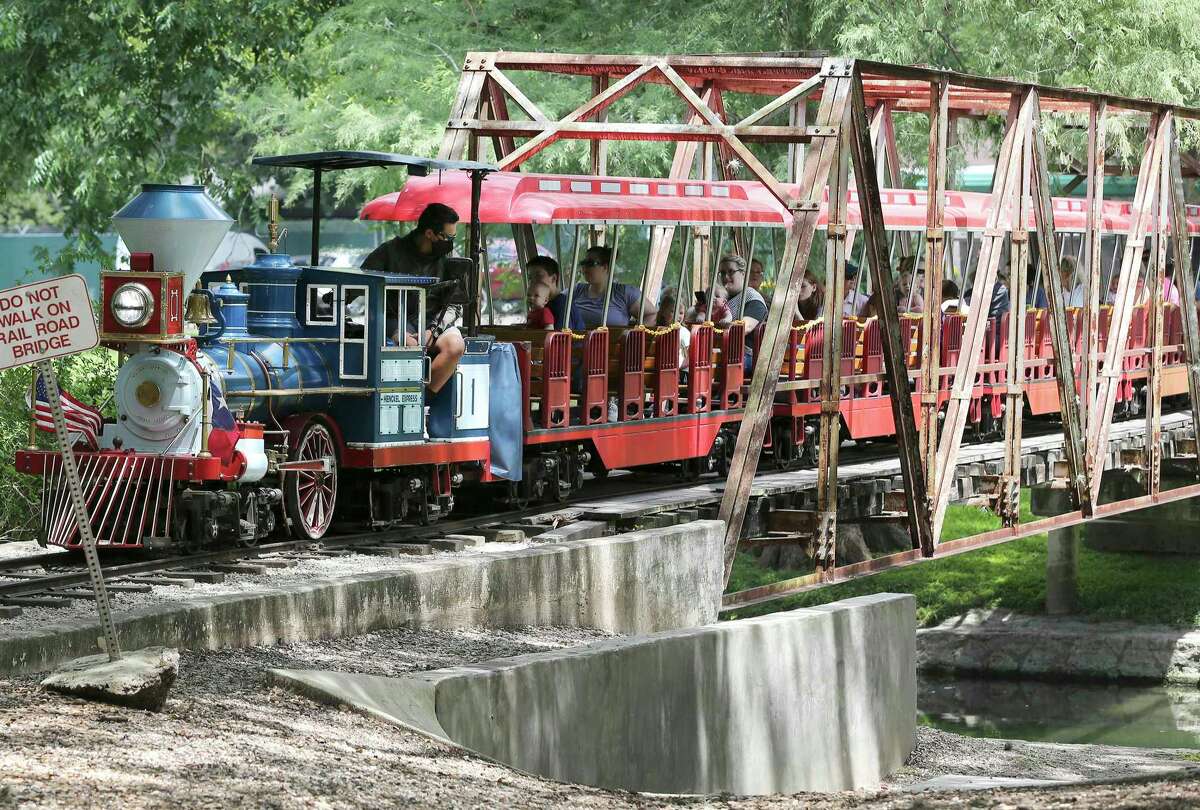The San Antonio Zoo Eagle train takes guests on a ride around Brackenridge Park.