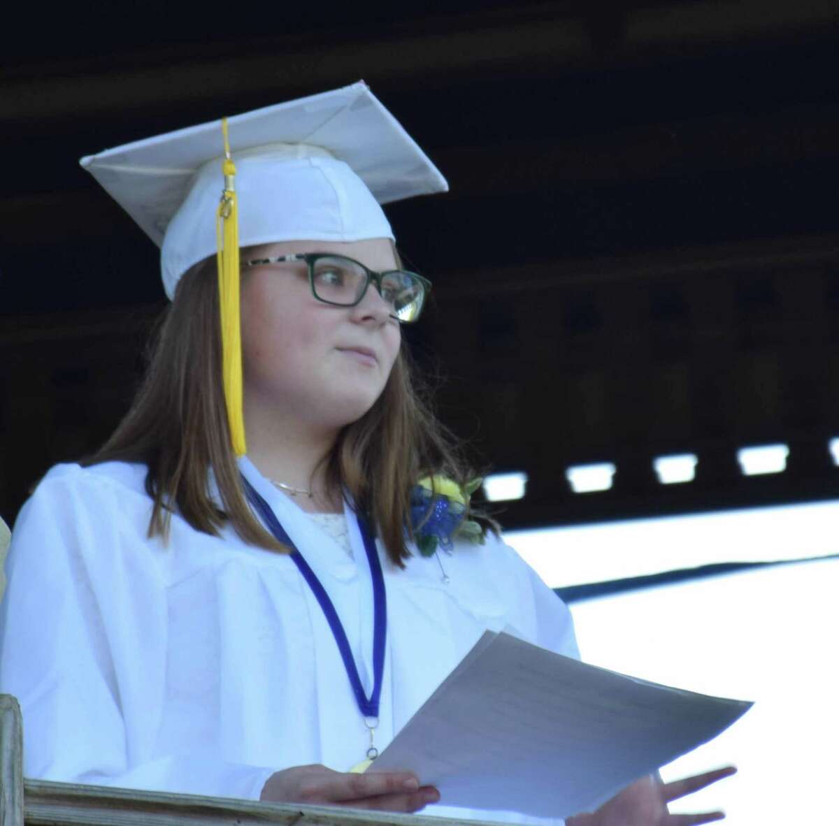 Morgan Gallagher shares a student reflection with her classmates.