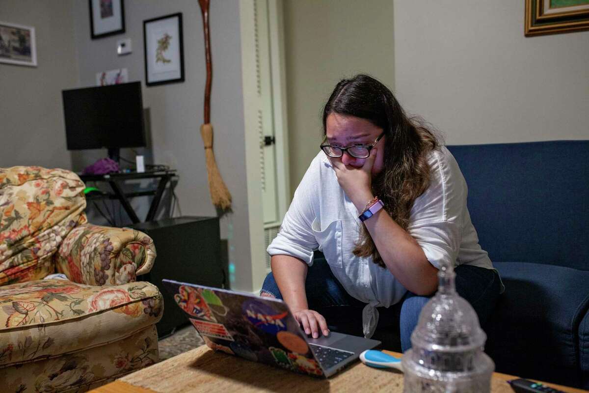 Andrea Fernandez gets emotional after looking up the Supreme Court ruling and discovering the favorable outcome on DACA from her apartment on June 18, 2020 in Austin, Texas.
