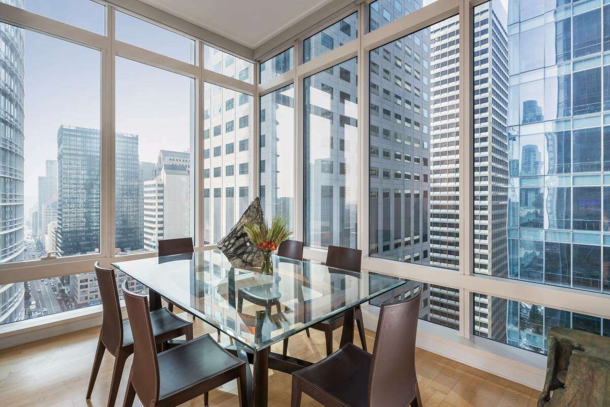 The two-bedroom, two-bathroom corner condo is on the 25th floor and spans 1,479 feet.