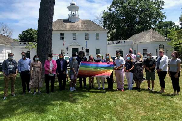 Fairfield's elected officials, community leaders and residents took part in a ceremony on Wednesday that marked the second time the pride flag was raised over a town property.
