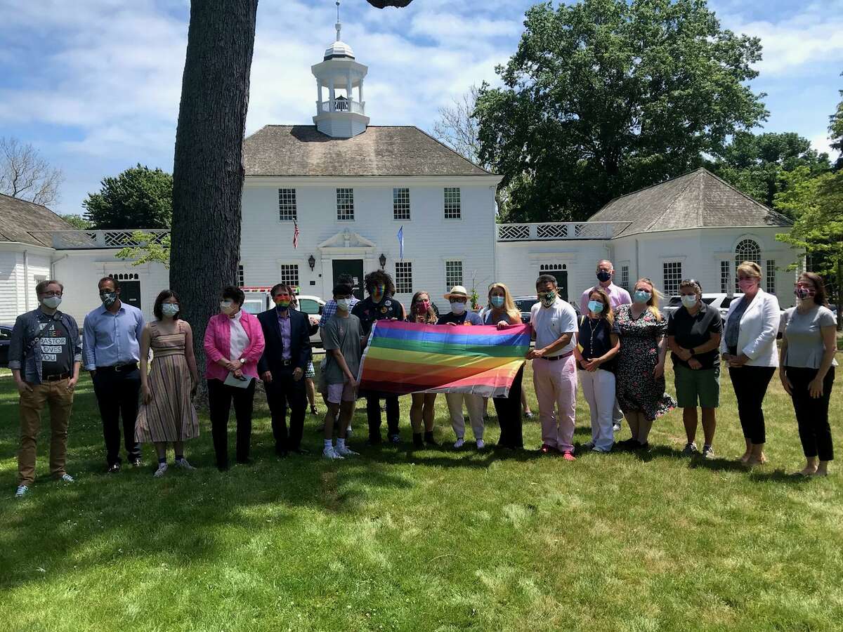 Fairfield’s elected officials, community leaders and residents took part in a ceremony on Wednesday that marked the second time the pride flag was raised over a town property.