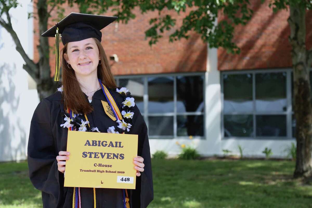 Trumbull High School Class of 2020 graduate Abigail Stevens is all smiles at graduation.