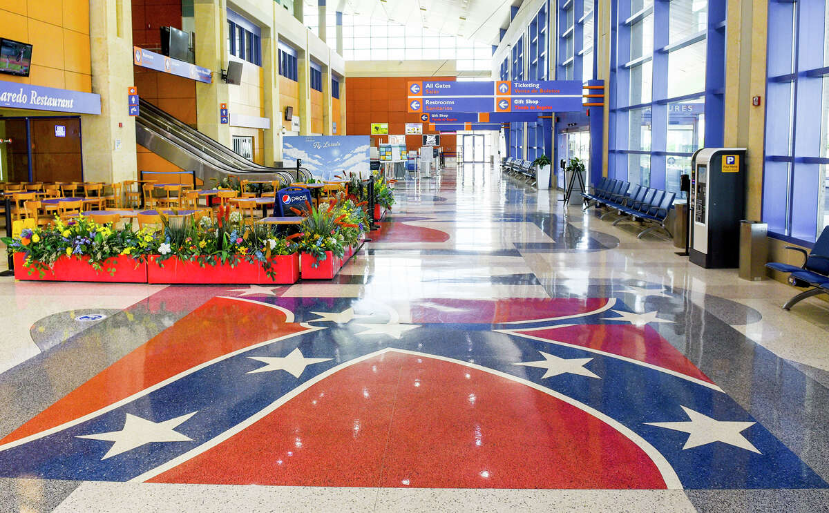 The confederate flag is displayed on the tiles of the Laredo International Airport, Monday, Jun 15, 2020.