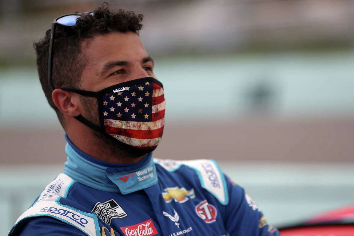 Bubba Wallace, driver of the #43 World Wide Technology Chevrolet, stands on the grid prior to the NASCAR Cup Series Dixie Vodka 400 at Homestead-Miami Speedway on June 14, 2020 in Homestead, Florida. A noose was found in Wallace's car garage stall at Talladega Superspeedway on Sunday, June 21, 2020, NASCAR announced.