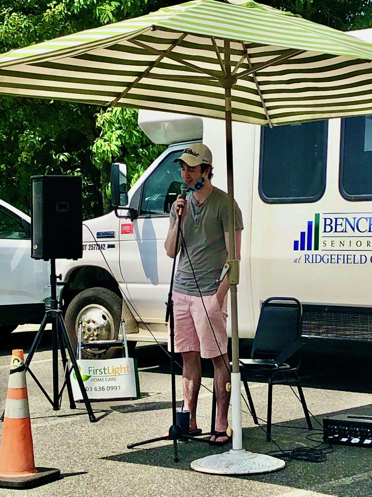 Micheal Shofi performs at Benchmark Senior Living at Ridgefield Crossings during the Windows Serenade event for Make Music Ridgefield on June 21.