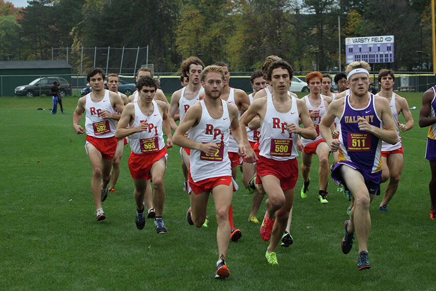 Jake Andrews, front row at left, runs for the RPI cross country team. (Courtesy of RPI Athletics)