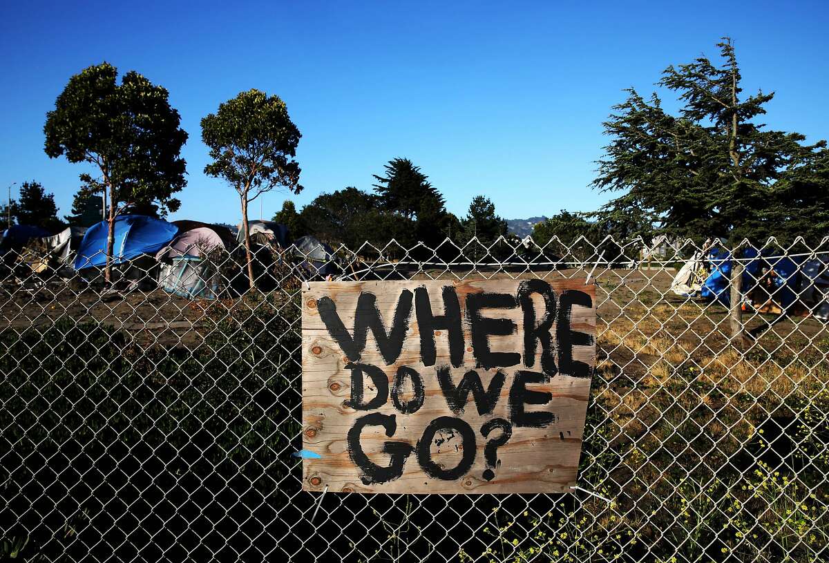 The question is posed at a Berkeley homeless encampment in May.