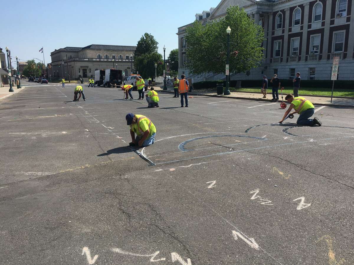 In Schenectady, Jay Street in front of City Hall was emblazoned with giant Black Lives Matter slogan on Tuesday, June 23, 2020.