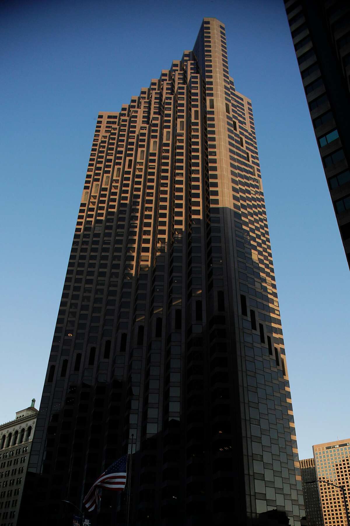 The exterior of 555 California Street in San Francisco, Calif., on Wednesday, May 6, 2020. Co-working giant Regus has walked away from a 15-year lease worth $90 million at 345 Montgomery St., the former bank of America banking hall co-owned by Vornado and the Trump Organization which also owns 555 California Street.