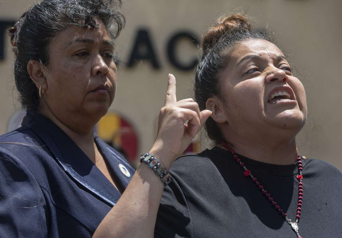 Gloria Guillen, right, speaks Tuesday, June 23, 2020 at the Fort Hood main gate in Killeen flanked by LULAC District 17 representative AnaLuisa Tapia about her missing daughter, Fort Hood soldier Pfc. Vanessa Guillen. Guillen was last seen April 22.